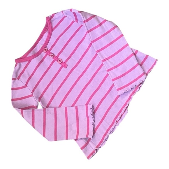 Okie Dokie pink/purplish Stripe Long Sleeve Shirt buttons lettuce trim Girl 3 - Picture 2 of 8